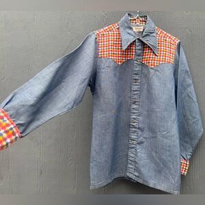 Vintage 70s Hutspah Western Denim and Flannel Button Up Size MD